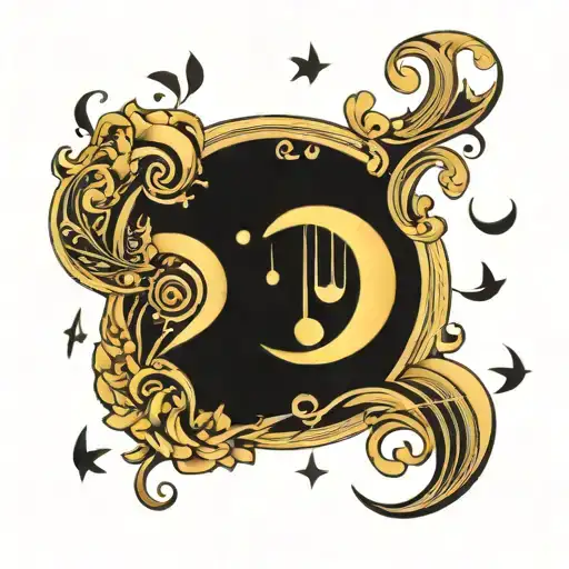 Crescent Moon With Musical Notes Flowing