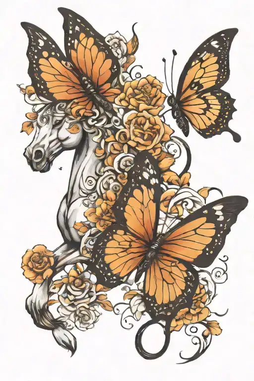 Black Horsrse Turning Into Butterflies