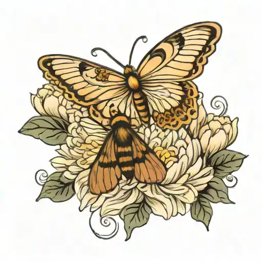 Chrysanthemum And Moth