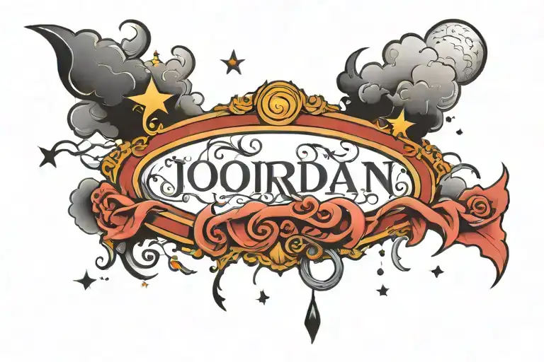 Name Jordan With Clouds And Moon Surrounded