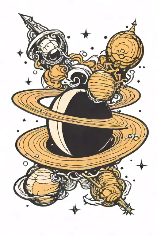 Saturn And Venus In Space Themed
