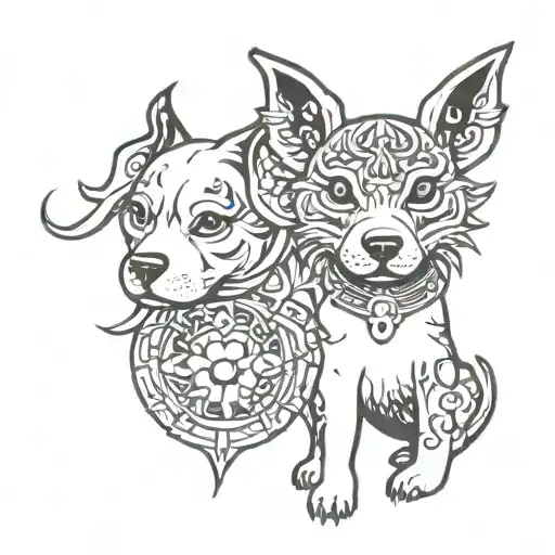 Simple Dog And Puppy Chinese Zodiac Style