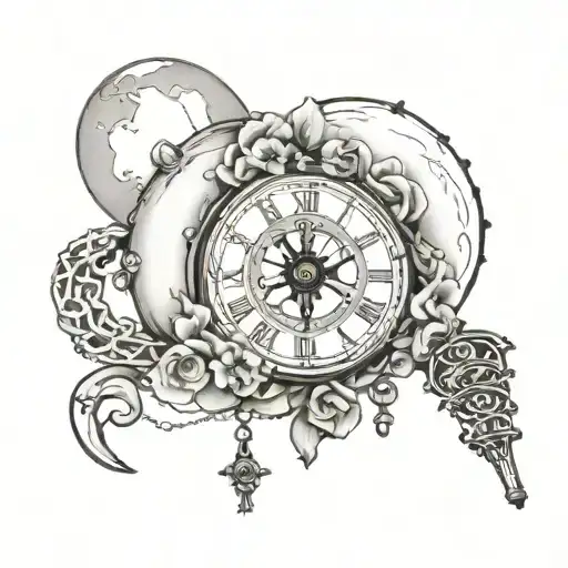 Rosary With The Moon On Top And A Clock Inside The