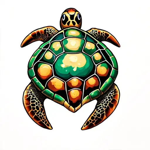 Sea Turtle With Open Spots On The Shell For Different Counries Flags