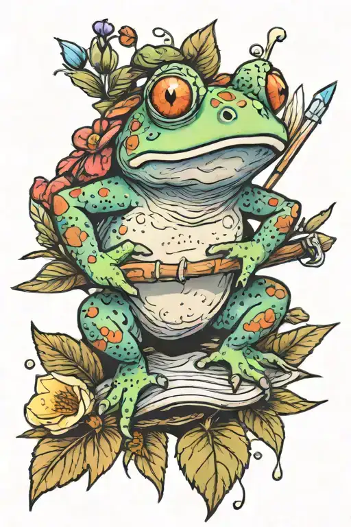 A Cute Toad Sitting On A Watercolor Paintbrush