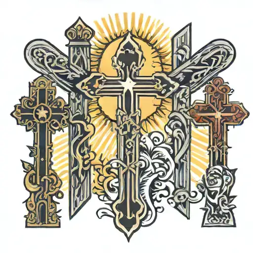 Filipino Sun Shining On Three Crosses