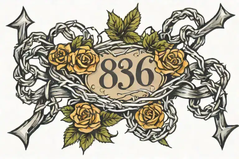 Numbers 836 Along Collarbone Wrapped In Barbed Wire