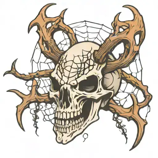 Deer Antler Hog Skull Spider Web