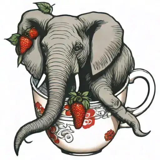 Elephant Swimming In A Coffee Cup With Strawberries In It