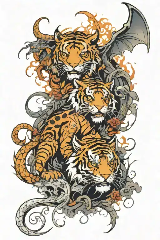 Dragon And Grim Reaper And Tiger Surrounded