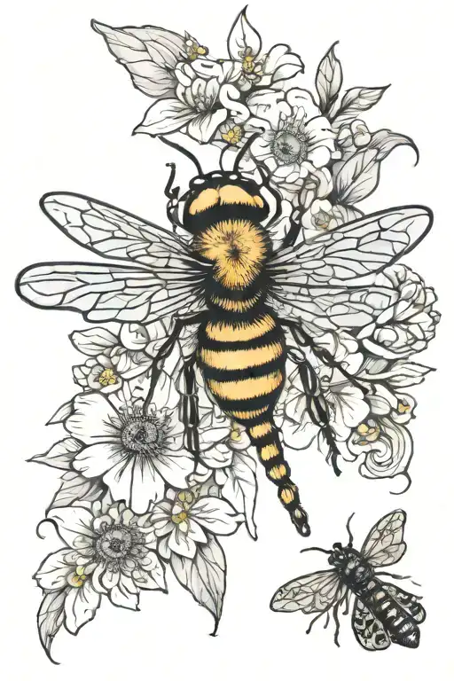 Bee Dragonfly Spider And Flowers