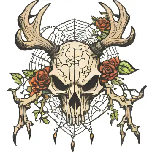 Antlers Hog Skull Spider Web Nature