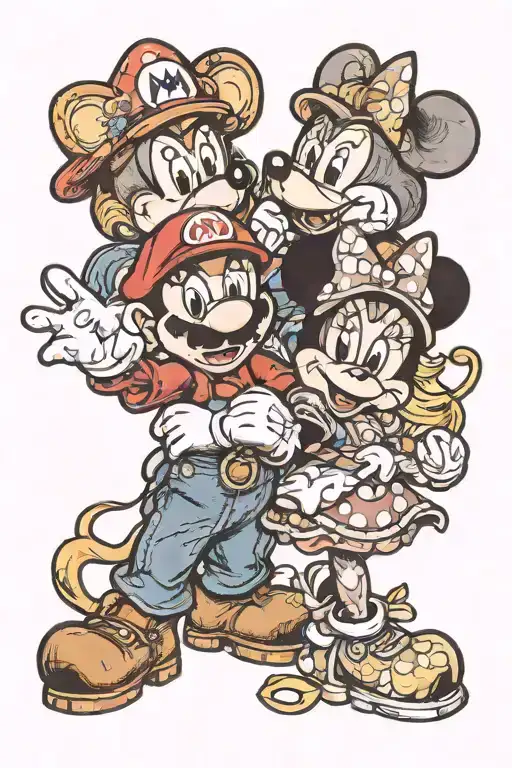 Super Mario And Minnie Mouse Hugging