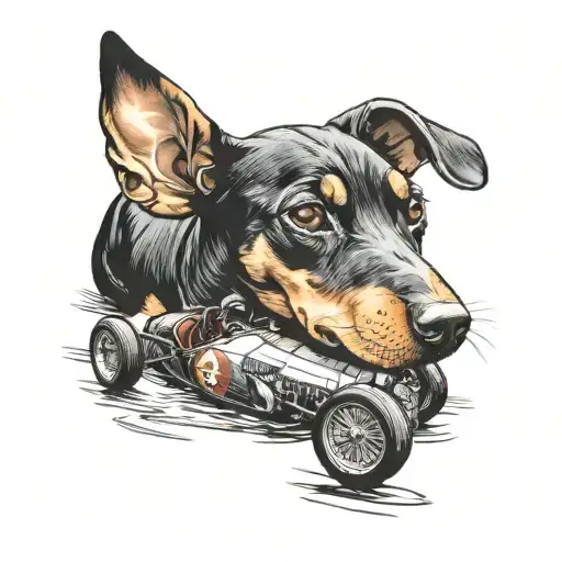 Doberman Puppy Driving A Ferrari F1 Car