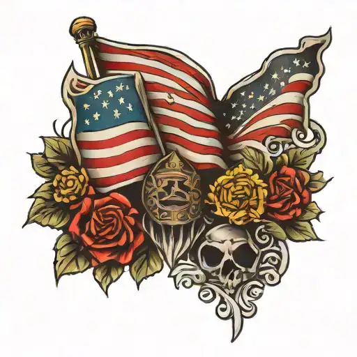 American Flag And German Metal Flag Together