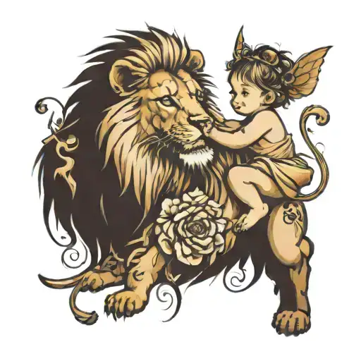 Fairy Playing With A Lion Cub