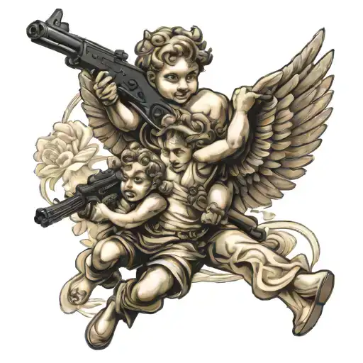Cherub With Ak47 Flying Together