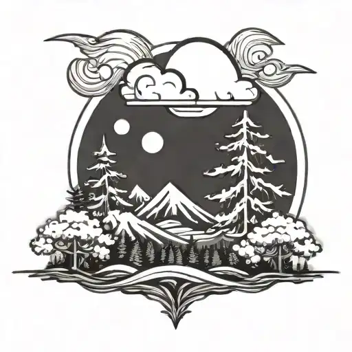 Cloud And Fir Tree Smiling Sun Rising