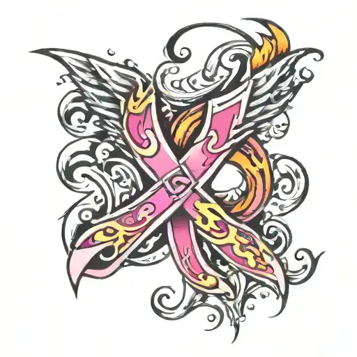 Breast Cancer Ribbon And Fire Flames