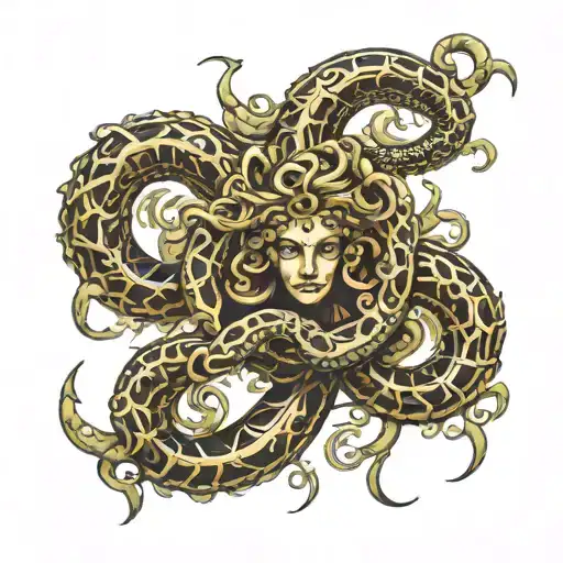 Medusa Snakes Wrapping Around Sword