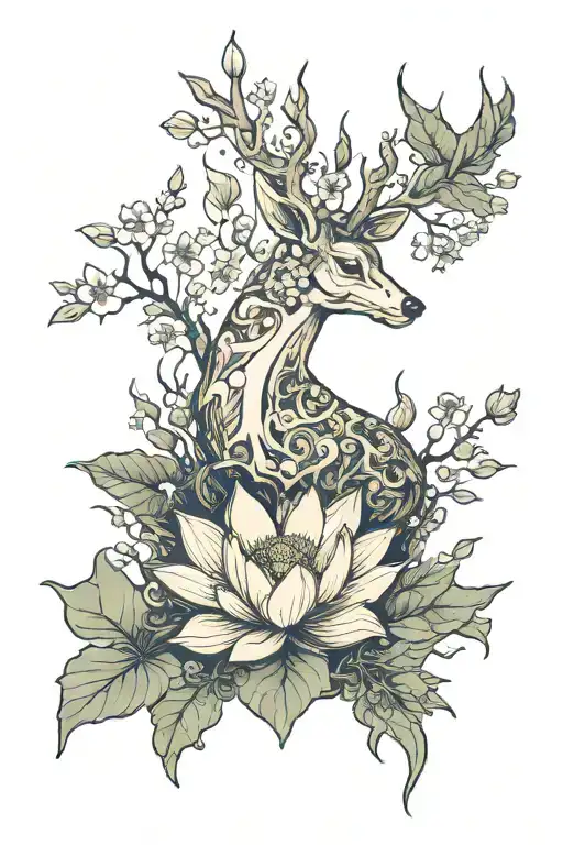 Lotus Growing Out Of A Deer Old And Mossy And Cottagecore Like