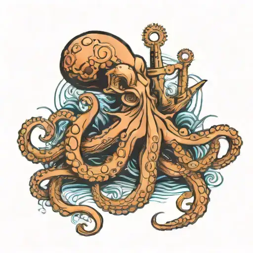 Octopus Wrapped Around Anchor Stormy Seas