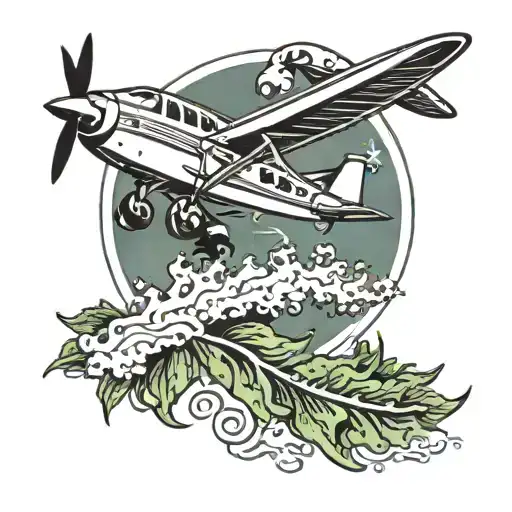 Kiwi Fern Leaf With Small Jet Plane And A Wave