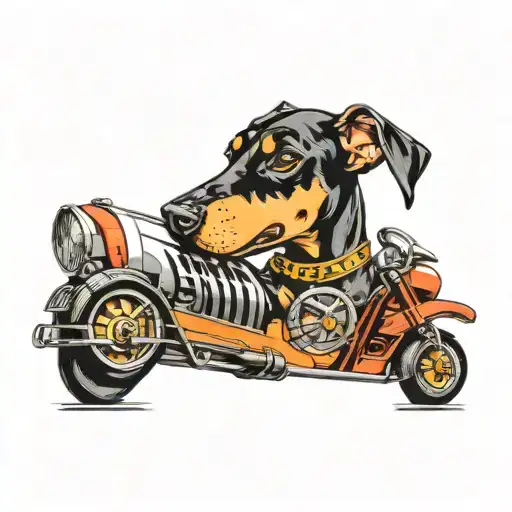 A Doberman Puppy Tattoo Driving A Race Car