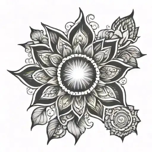 Sun Rising From Lotus Covered With Mandala