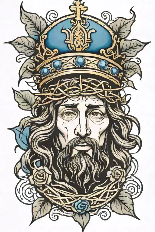 Jesus Head With Crown Of Thorns Blue Rose
