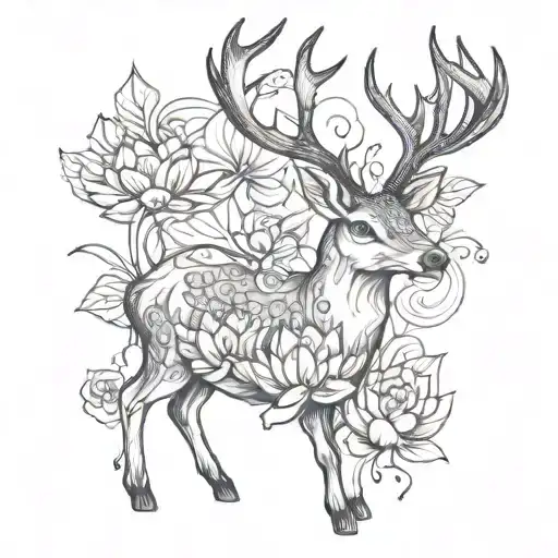Simple Deer With Lotus