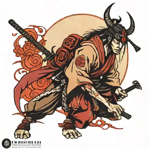 Samurai Man Against Red Moon In Mangekyo Sharingan