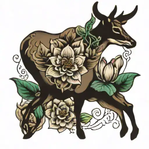 Deer With Lotus Flower Growing From It