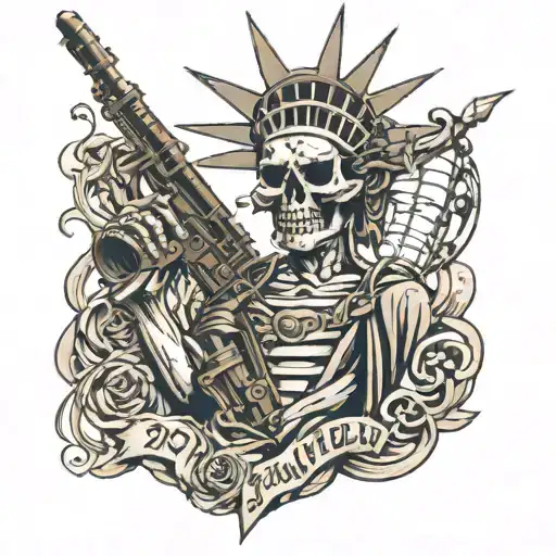 Skull Face Statue Of Liberty Holding 240 Machinegun