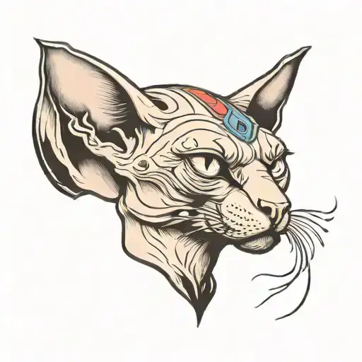 Angry Sphynx Cat Head Tattoo Holding