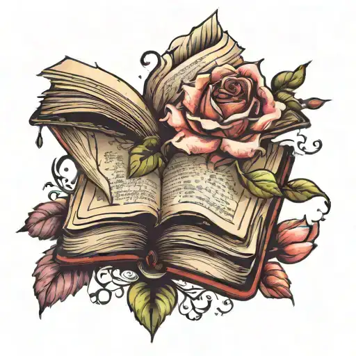 Open Book With Rose Petals Falling On It