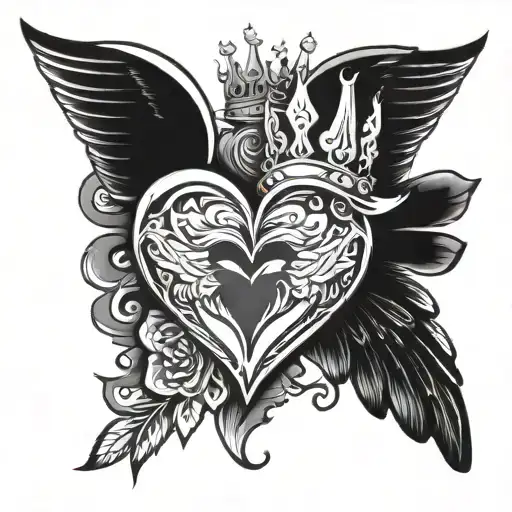 Heart And Wings With Crown On Heart