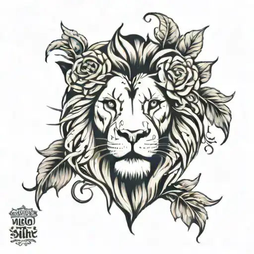 Lion Head With 4 Childs And Flowers