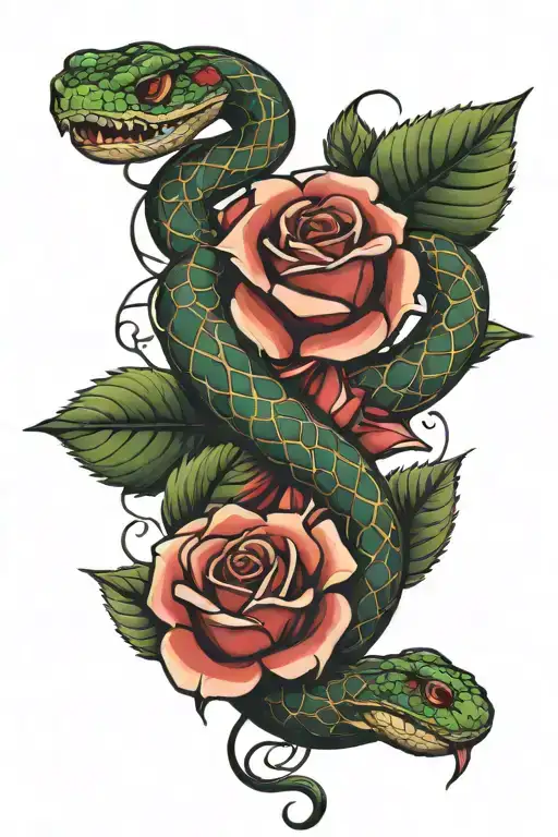 Roses And Snake Intertwined