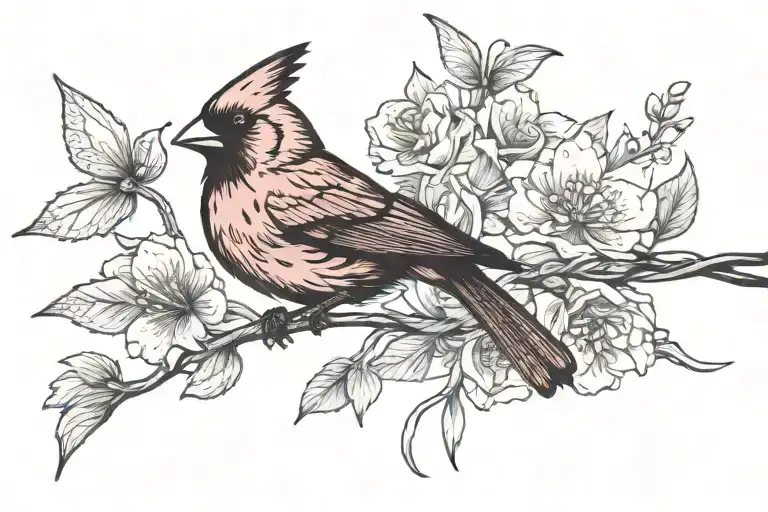 A Simple Silhouette Of A Cardinal And Dragonfly Intertwined With Vines And Flowers