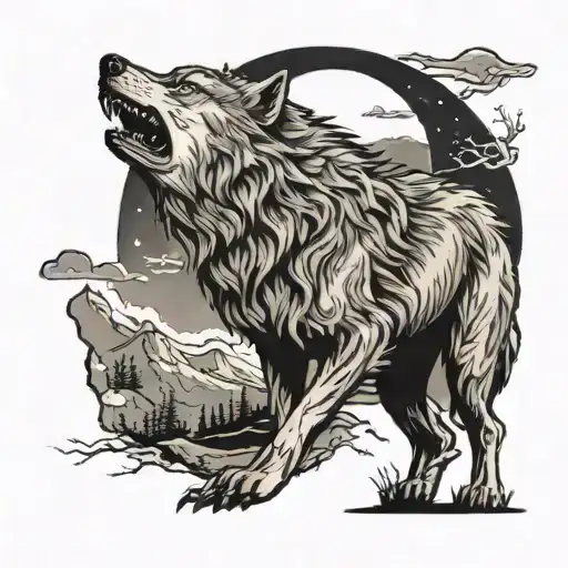 A Wolf On A Mountain Howls In The Dark