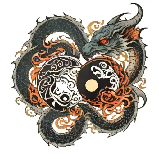 Yin Yang Symbol Incorporated Dragon Water