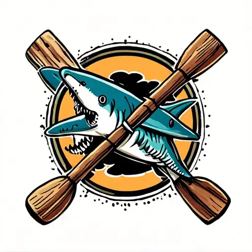 Shark And Crossed Rowing Oars Intertwined