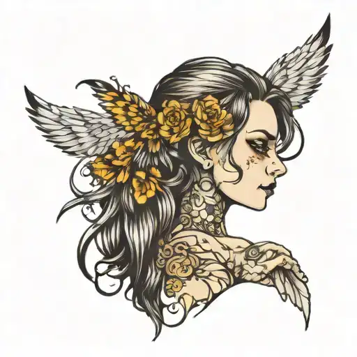 Girl With Feather With Honey Comb Backround