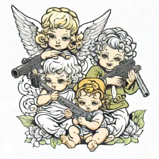 Three Baby Angels With Guns
