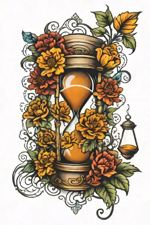 Hourglass With Marigold Flowers
