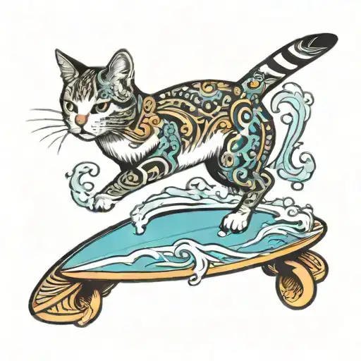 Cat Riding A Surfboard