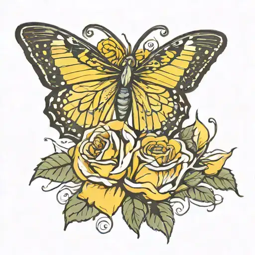 Butterfly With Yellow Rose