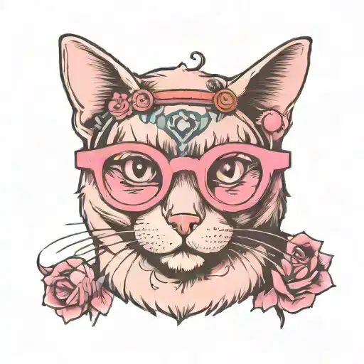 Pink Cat With Glasses