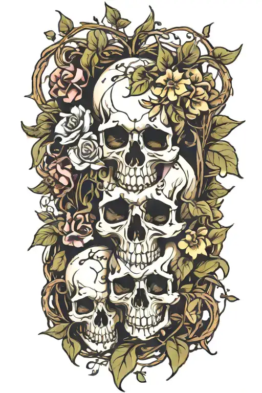 Skulls Embedded In Flowers And Vines